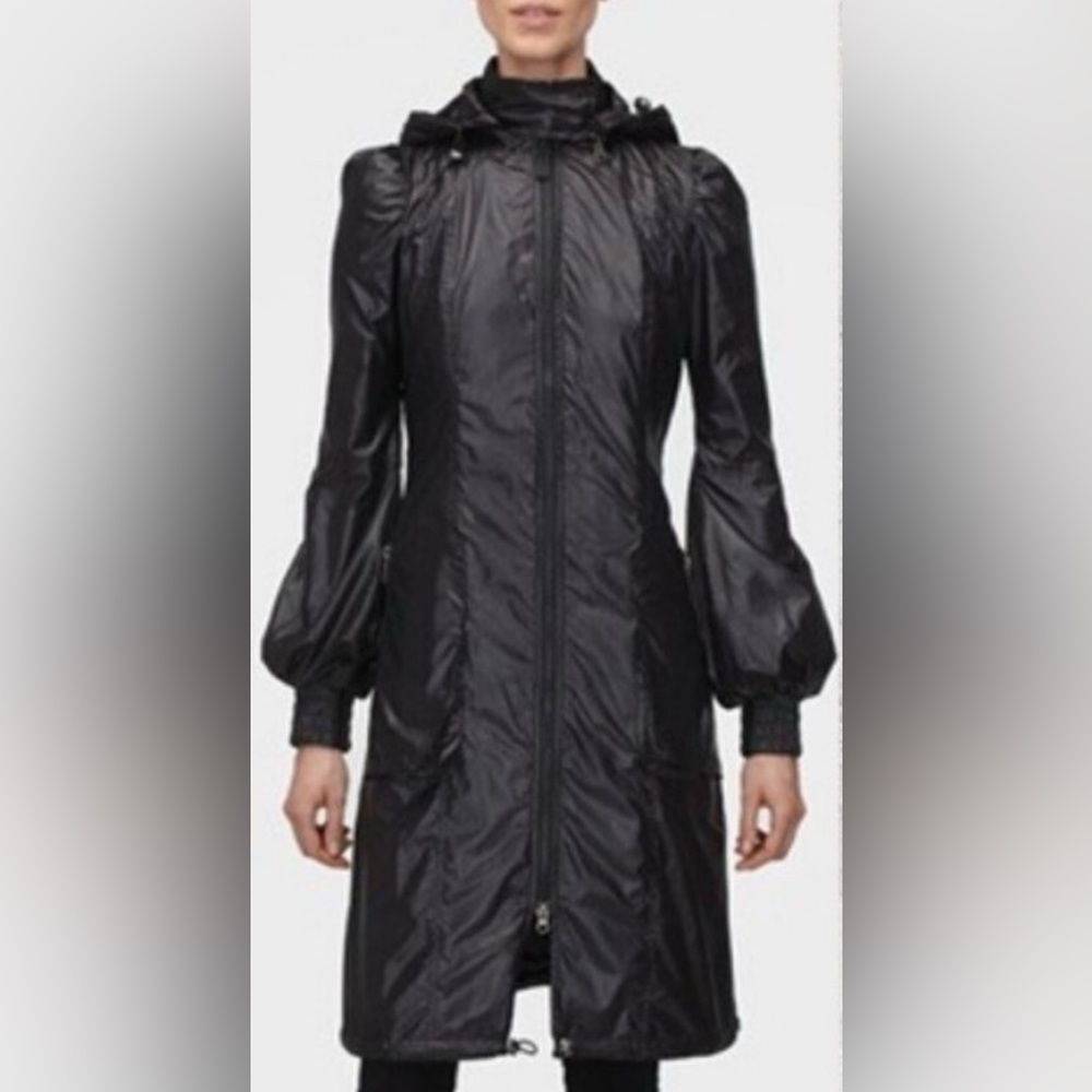Mackage Bibi Black Rain Jacket Size Small Packable Rain Parka Leather Trim Zip